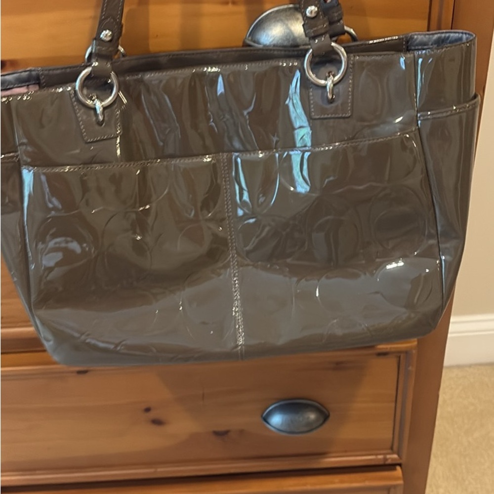 Coach Gray Metallic Tote with Structured Design